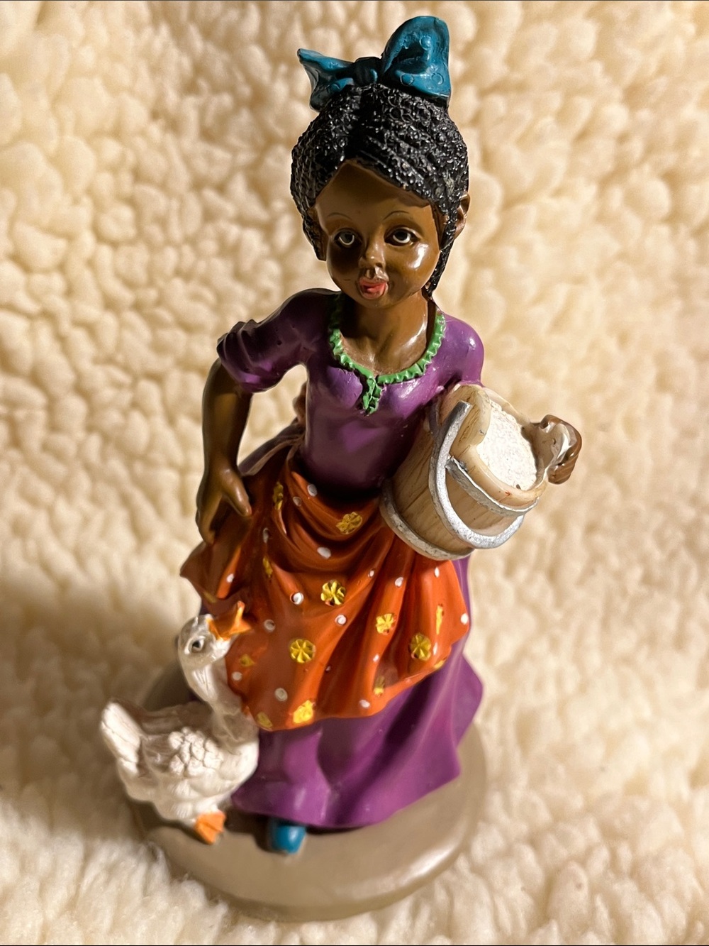 Black Americana Woman With Chicken & Bucket Figurine 5.25” Folk Art Decor